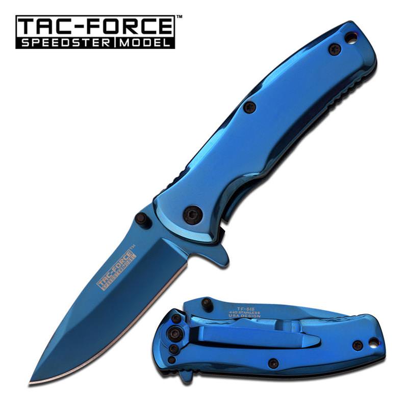 Tac Force 3.5 Inch Closed Spring Assisted Folding Knife Blue Titanium - Tophatter's Guns'N'Weapons Store Collectible Weapons - Tophatter Daily Deals