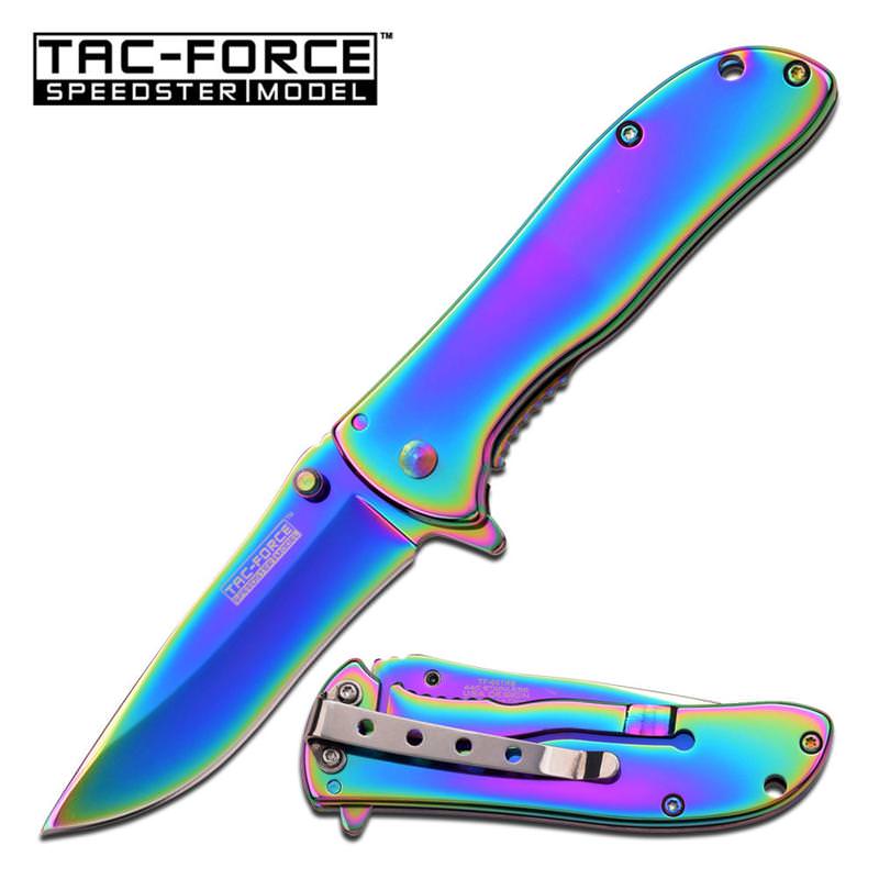 Speedster Model Spring Assisted Folding Knife Rainbow Titanium Collectible Weapons - Tophatter Daily Deals