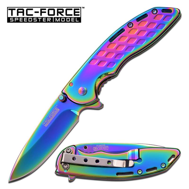 Speedster Model Action Spring Assist Knife Rainbow Titanium Collectible Weapons - Tophatter Daily Deals