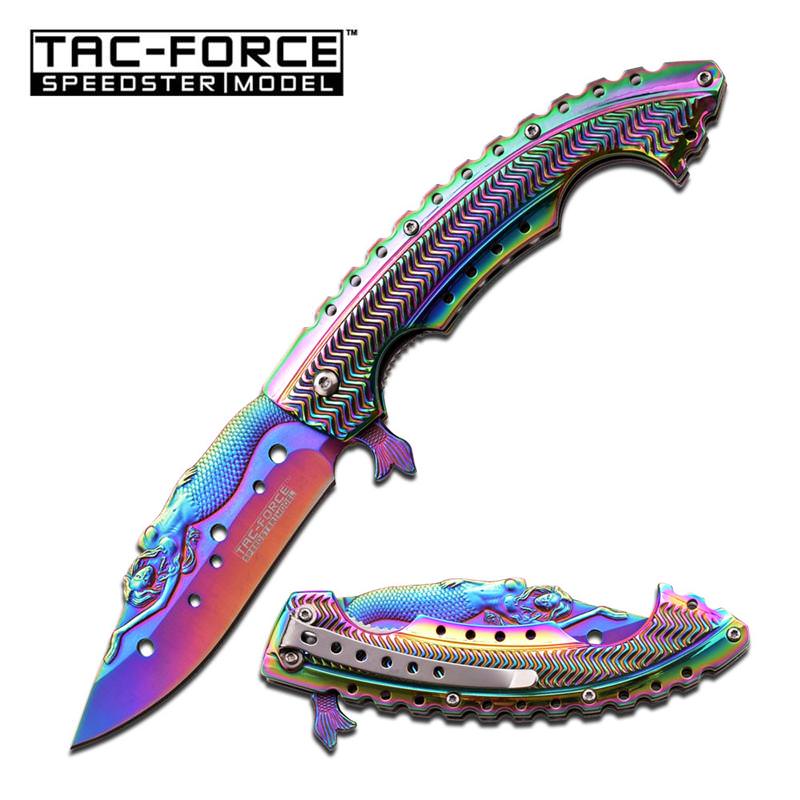 Rainbow Titanium Mermaid Rescue Survival Assisted Opening Knife - Tophatter's Army Products & Self Defense Collectible Weapons - Tophatter Daily Deals