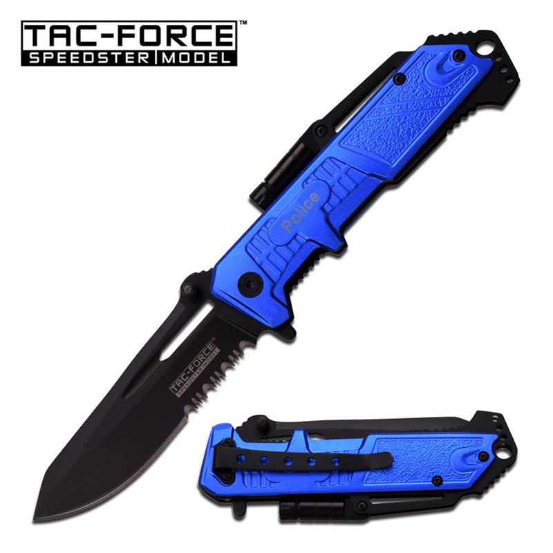 4.75 Inch POLICE Tactical Rescue Spring Assist Pocket Knife With LED Light Collectible Weapons - Tophatter Daily Deals