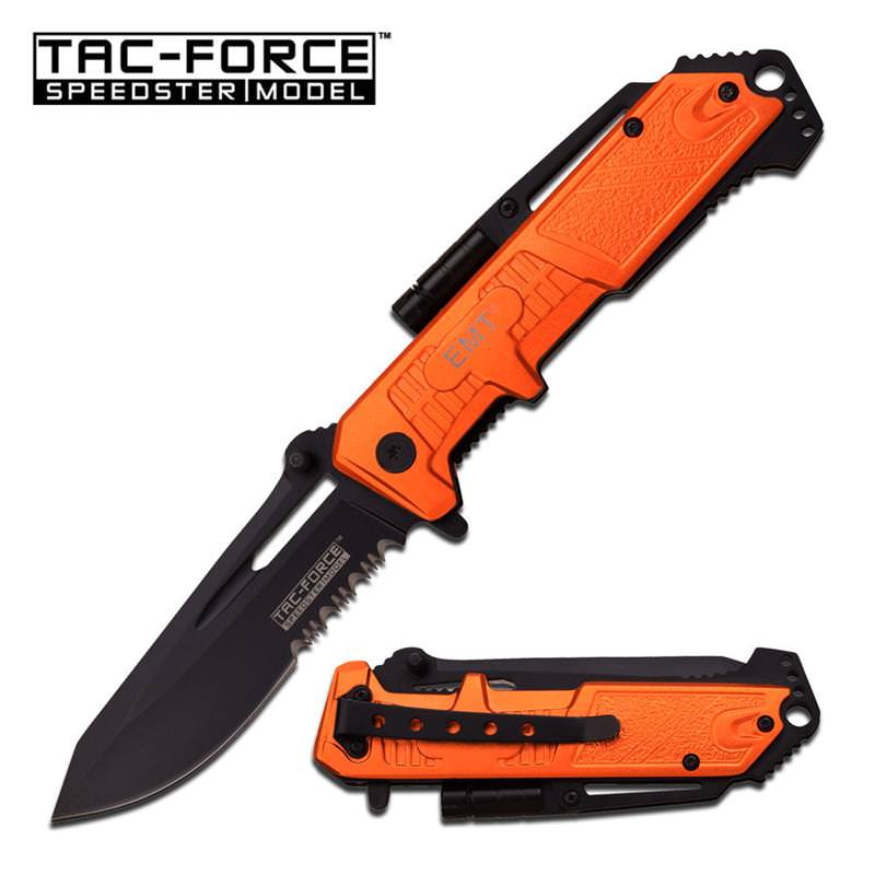 4.75 Inch EMT Tactical Rescue Spring Assist Pocket Knife With LED Light Collectible Weapons - Tophatter Daily Deals