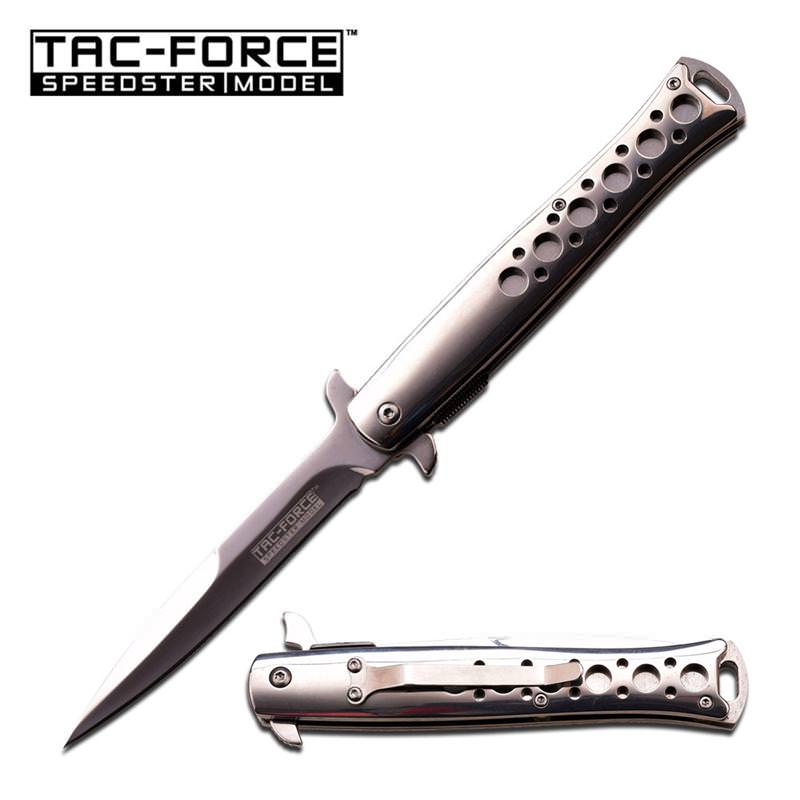 Assisted Open Chrome Steel Stiletto Dagger Style Pocket Knife - Tophatter's Guns'N'Weapons Store Collectible Weapons - Tophatter Daily Deals