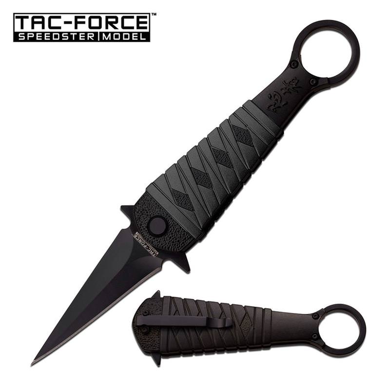 Assisted Open Ninja Stiletto Ring Fighter Pocket Knife Black - Tophatter's Guns'N'Weapons Store Collectible Weapons - Tophatter Daily Deals