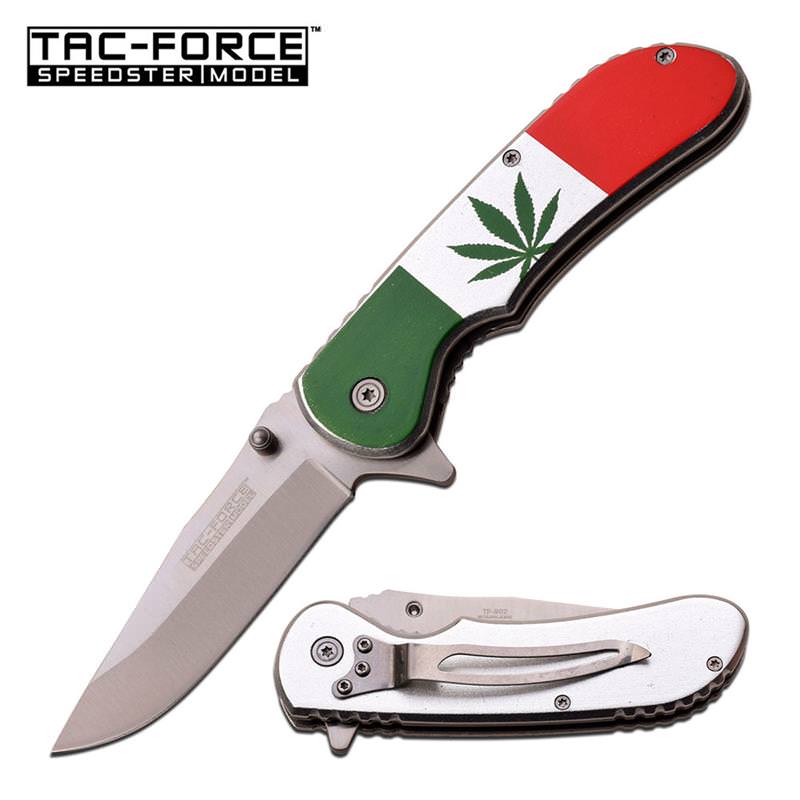 Tac Force Marijuana Pot Leaf Handle Spring Assisted Folding Pocket Knife - TOPHATTER'S ARMORY DEALS Collectible Weapons - Tophatter Daily Deals