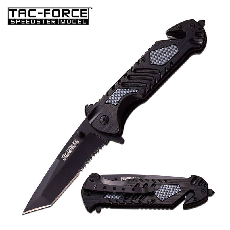 Tac Force Black Carbon Fiber Tanto Blade Tactical Rescue Spring Assist Knife - Tophatter's Guns'N'Weapons Store Collectible Weapons - Tophatter Daily Deals
