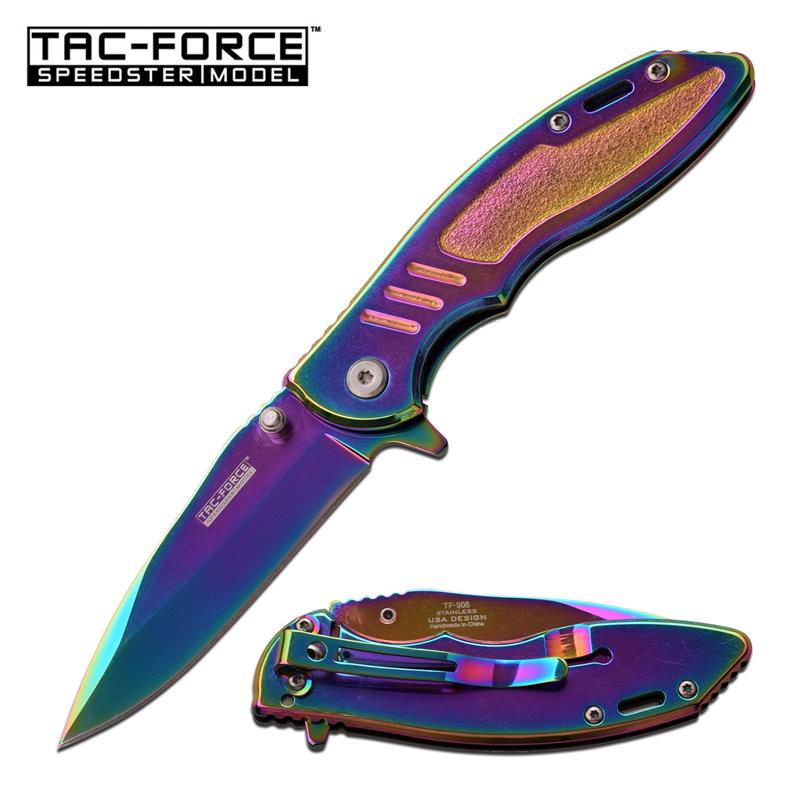 Tac-Force Speedster Model Spring Assisted Knife Full Rainbow Ti-Coated Collectible Weapons - Tophatter Daily Deals