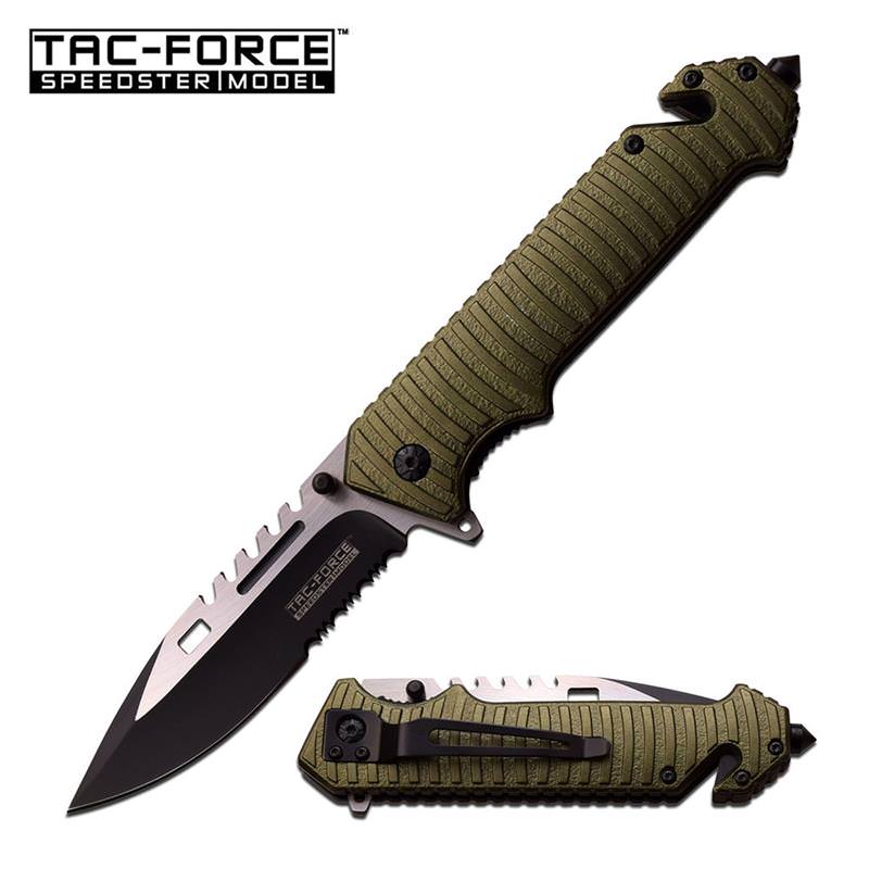 Tactical Folding Pocket Knife Assisted Open Rescue Army Green - Tophatter's Guns'N'Weapons Store Collectible Weapons - Tophatter Daily Deals