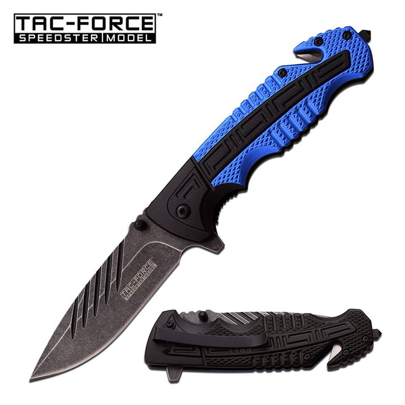 Tac Force Tactical Rescue Spring Assisted Knife Black Blue Handle - Tophatter's Guns'N'Weapons Store - FREE SHIPPING Collectible Weapons - Tophatter Daily Deals
