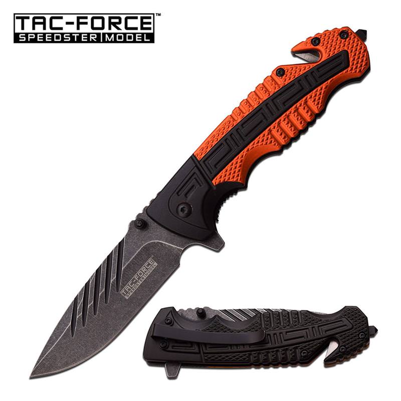 Tac Force Tactical Rescue Spring Assisted Knife Black Orange Handle - Tophatter's Guns'N'Weapons Store - FREE SHIPPING Collectible Weapons - Tophatter Daily Deals