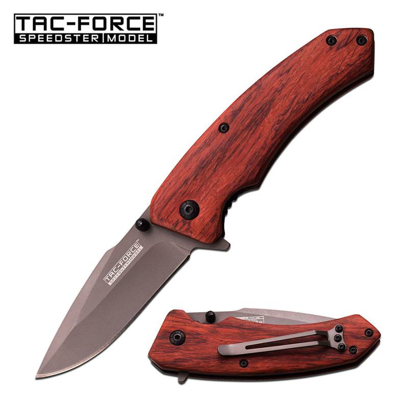 Tac-Force Grey Ti-Coating Blade Spring Assisted Open Knife Wood Handle - Tophatter's Army Products & Self Defense Collectible Weapons - Tophatter Daily Deals