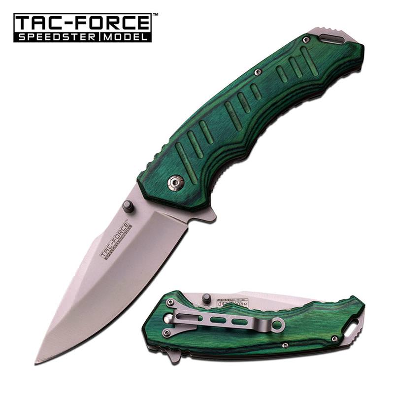 Tac-Force 4.75 Inch Closed Green PakkaWood Handle Spring Assisted Opening Knife Collectible Weapons - Tophatter Daily Deals