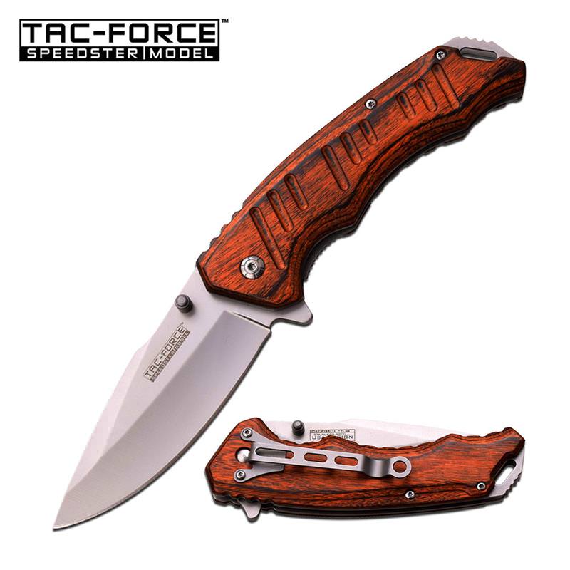 Tac-Force 4.75 Inch Closed Brown Pakkawood Handle Spring Assisted Opening Knife - TOPHATTER'S ARMORY DEALS Collectible Weapons - Tophatter Daily Deals