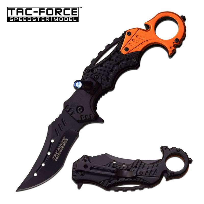 Spring Assisted Opening Folding Pocket Knife Orange Black EMT Rescue LED Light - Tophatter's Guns'N'Weapons Store Collectible Weapons - Tophatter Daily Deals