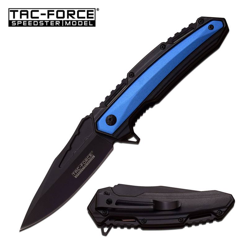 Tac-Force 4.75 Inches Spring Assisted Opening Knife Black Handle with Blue Inlay Collectible Weapons - Tophatter Daily Deals