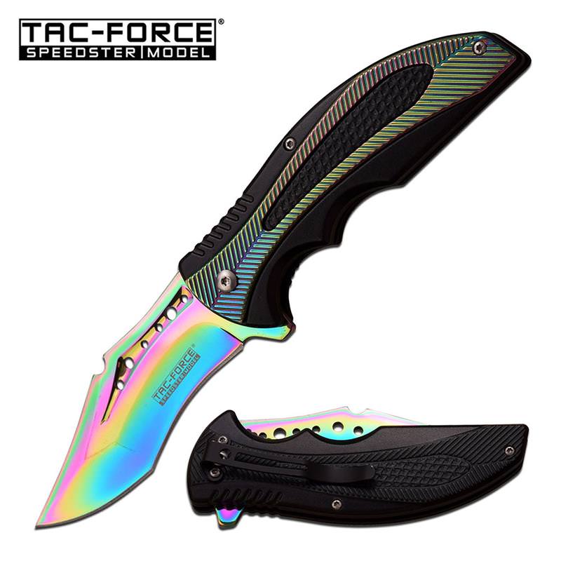 Spring Assisted Knife Rainbow Tactical Folder - TOPHATTER'S ARMORY DEALS Collectible Weapons - Tophatter Daily Deals