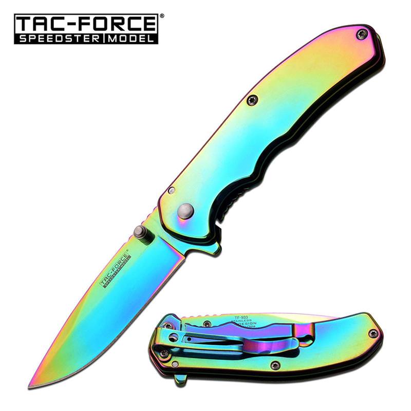 3.7" Rainbow Stainless Steel Tactical Spring Assisted Pocket Knife - Tophatter's Guns'N'Weapons Store - FREE SHIPPING Collectible Weapons - Tophatter Daily Deals
