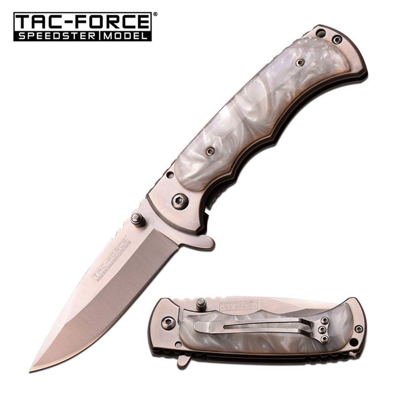 White Pearl Handle Spring Assist Opening Pocket Folding Knife Collectible Weapons - Tophatter Daily Deals