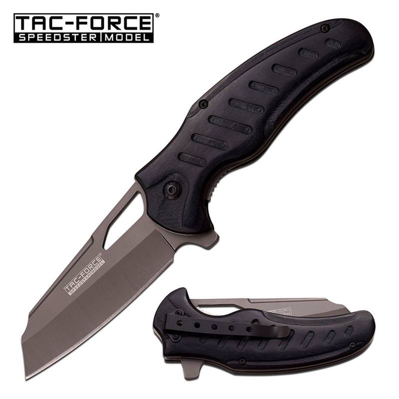 Tac-Force Black PakkaWood Gray Blade Cleaver Spring Assist Knife - Tophatter's Guns'N'Weapons Store - FREE SHIPPING Collectible Weapons - Tophatter Daily Deals