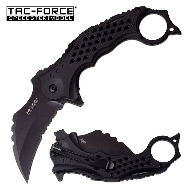 Tac-Force 3" Black Serrated Blade Karambit Tactical Spring Assist Knife - Tophatter's Inc. Weapons Store Online Collectible Weapons - Tophatter Daily Deals