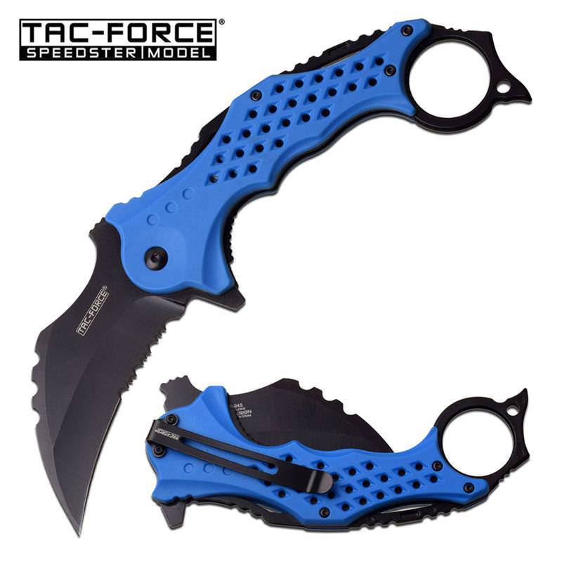 Tac-Force 3" Black Serrated Blade Blue Karambit Tactical Assisted Knife - Tophatter's Guns'N'Weapons Store - FREE SHIPPING Collectible Weapons - Tophatter Daily Deals