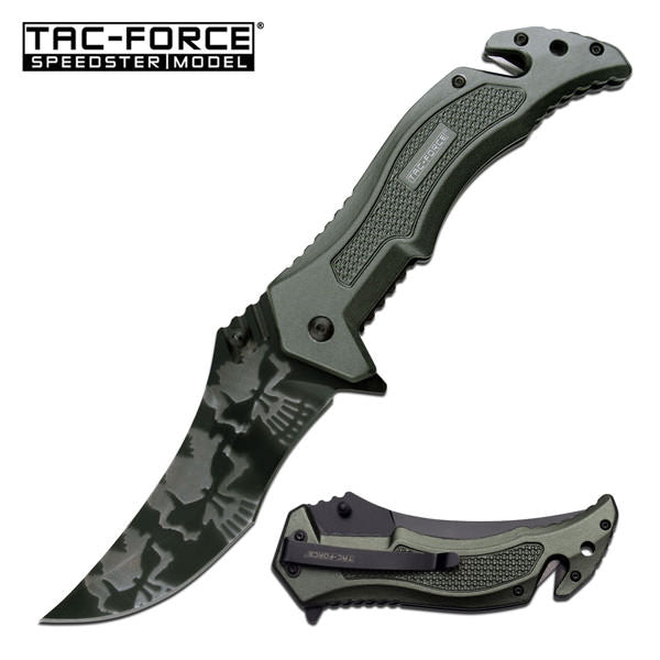 Skull Blade Rescue Folder Spring Assisted Folding Pocket Knife Green Handle - Tophatter's Guns'N'Weapons Store Collectible Weapons - Tophatter Daily Deals