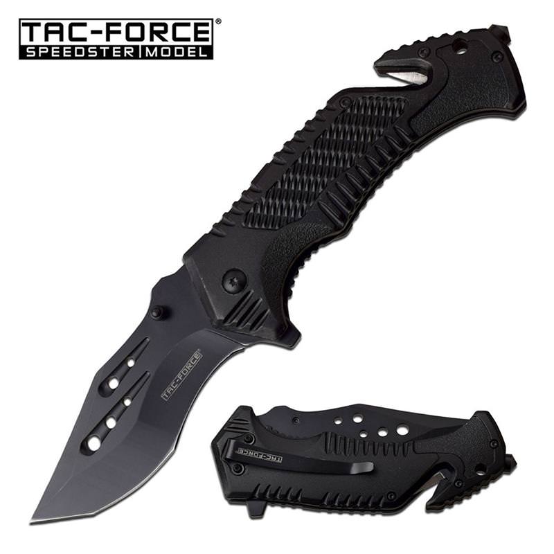Folding Tracker Blade Tactical Rescue Spring Assist Pocket Knife All Black Collectible Weapons - Tophatter Daily Deals
