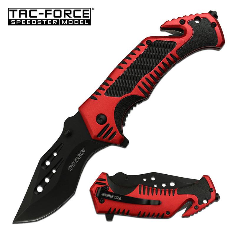 Glass Break Seat belt Cutter Tactical Blade EDC Red Spring Assist Knife - Tophatter's Guns'N'Weapons Store Collectible Weapons - Tophatter Daily Deals