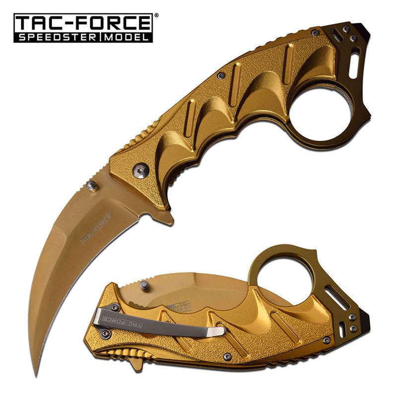 Gold Hawkbill Blade Tactical Spring Assisted Folding Knife - Tophatter's Inc. Weapons Store Online Collectible Weapons - Tophatter Daily Deals
