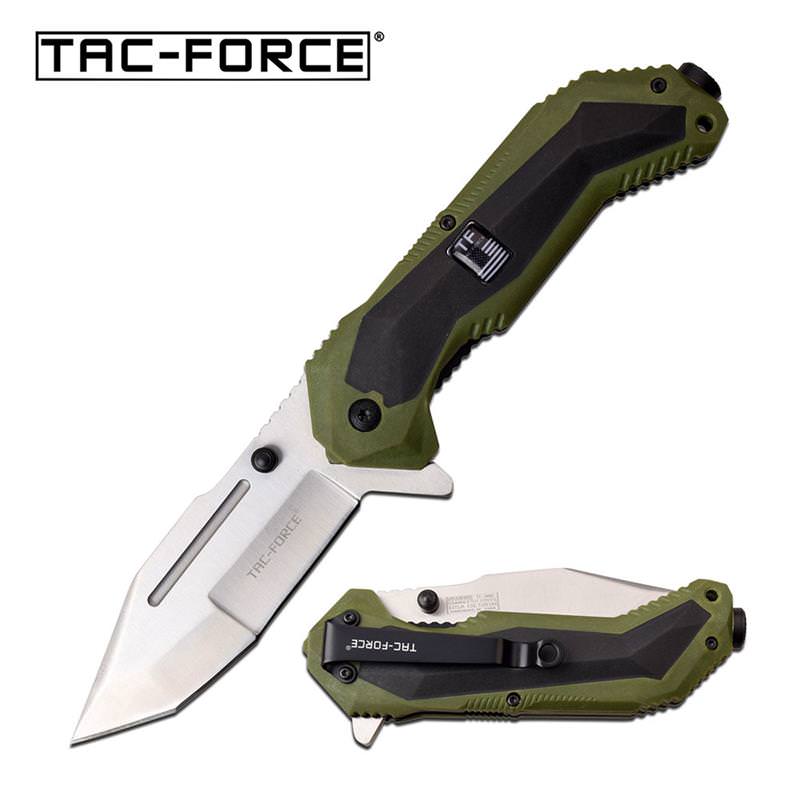 Silver Tanto Blade Black Green Military Tactical Spring Assist Knife - Tophatter's Guns'N'Weapons Store Collectible Weapons - Tophatter Daily Deals