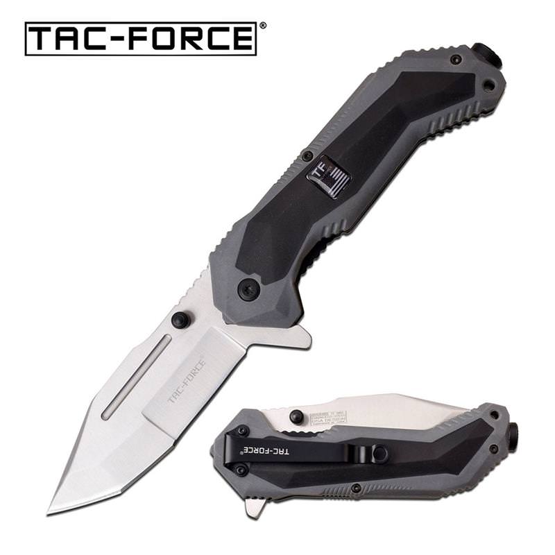 Silver Tanto Blade Black Gray Military Tactical Spring Assist Knife - Tophatter's Guns'N'Weapons Store - FREE SHIPPING Collectible Weapons - Tophatter Daily Deals