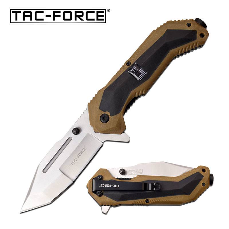 Silver Tanto Blade Black Tan Military Tactical Spring Assisted knife - Tophatter's Guns'N'Weapons Store Collectible Weapons - Tophatter Daily Deals