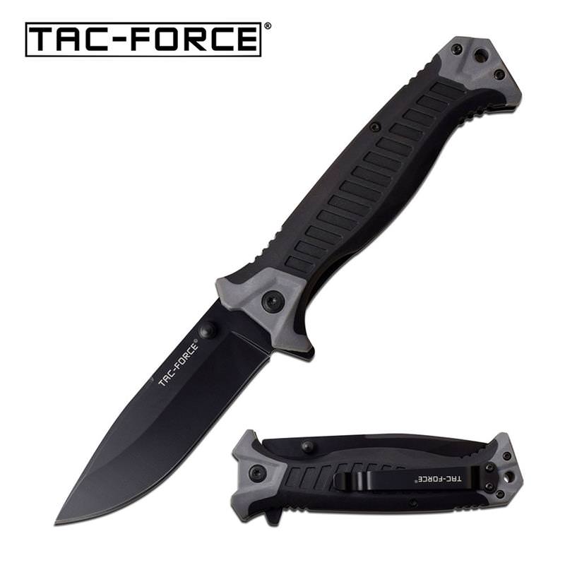 3.75" Black Blade Gray Military Combat Tactical Spring Assisted Knife - Tophatter's Inc. Weapons Store Online Collectible Weapons - Tophatter Daily Deals