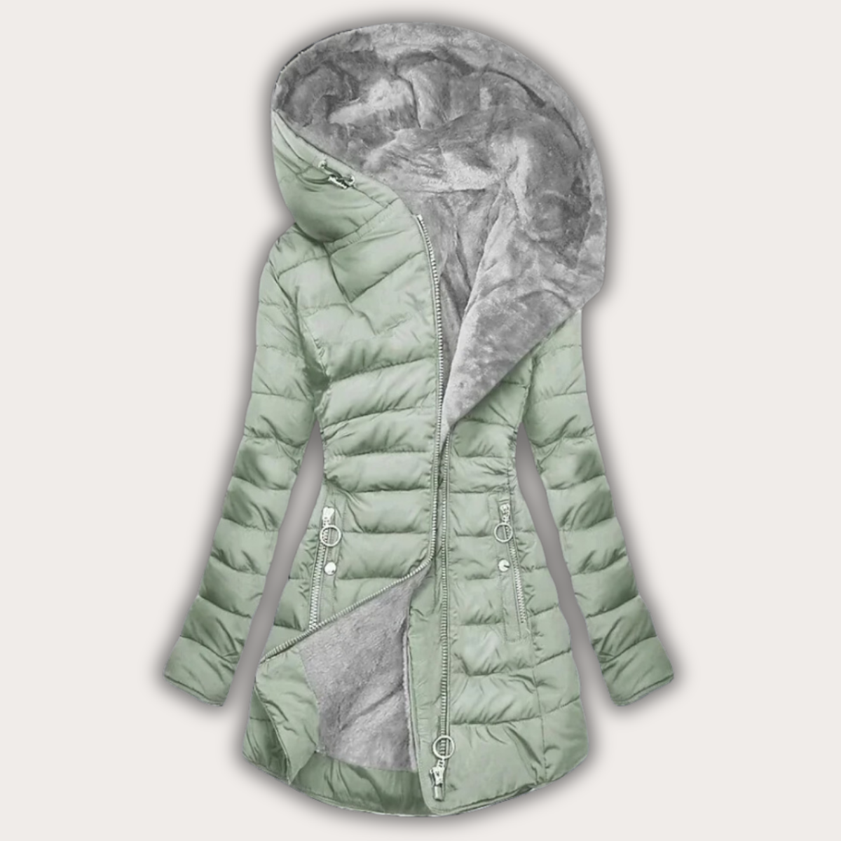 Warm Women's Down Parka - Tapered Quilted Faux Fur, Winter Light green - Tophatter Daily Deals