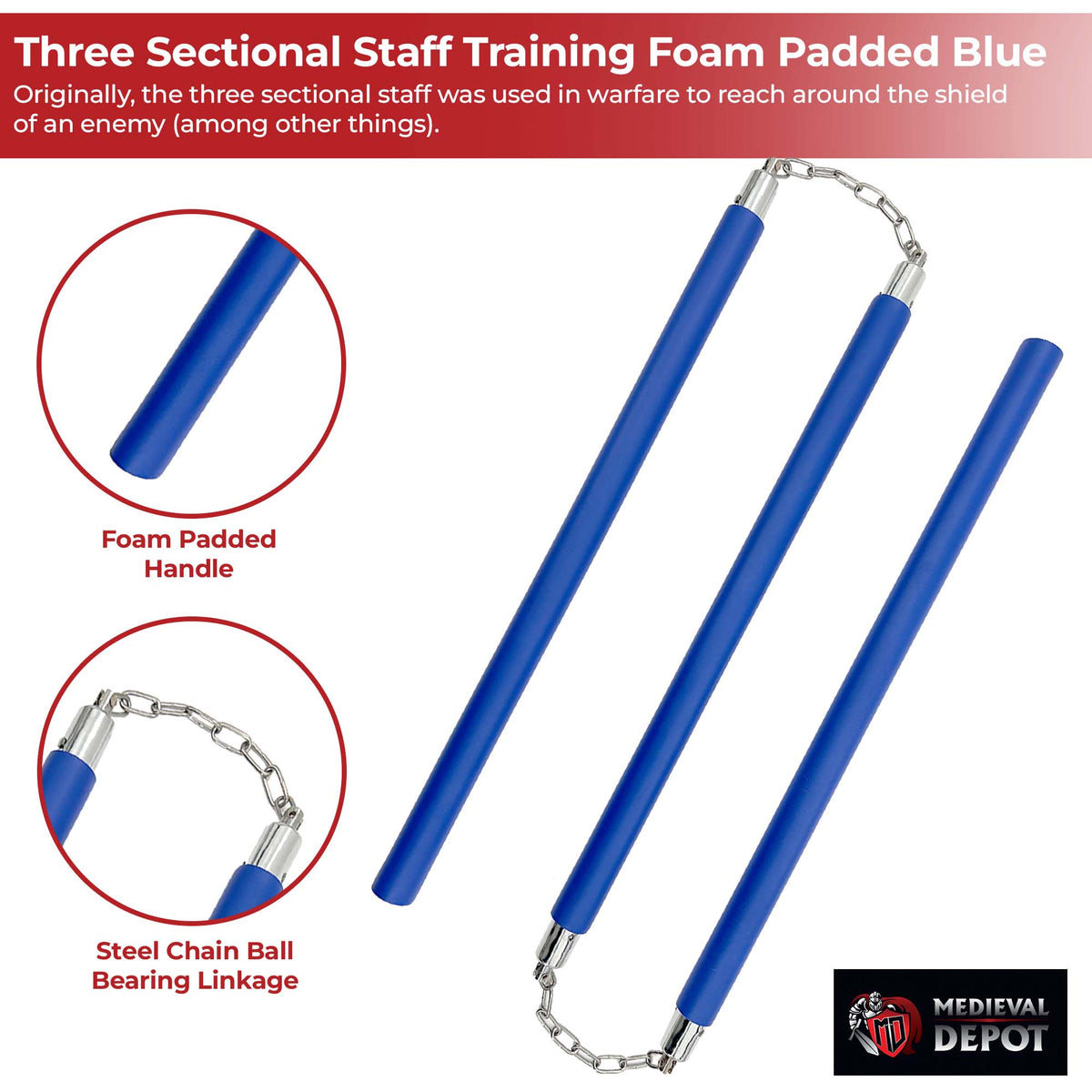 Three Sectional Staff Training Foam Padded Blue ninja & martial arts - Tophatter Daily Deals