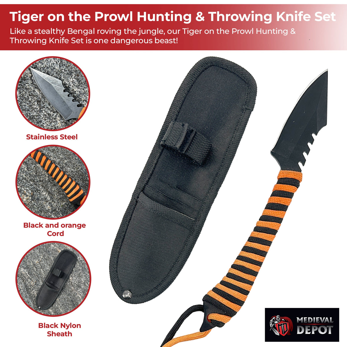 Tiger on the Prowl Hunting & Throwing Knife Set knives - Tophatter Daily Deals