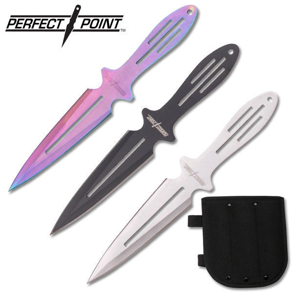 8" Throwing Knife Set 3 PC Perfect Point Thrower Knives Blk Slv Rainbow Knife-Thrower - Tophatter Daily Deals
