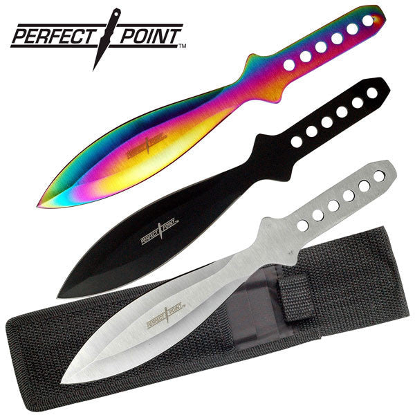 9" Throwing Knife Set 3 PC Perfect Point Thrower Knives Blk Slv Rainbow Knife-Thrower - Tophatter Daily Deals
