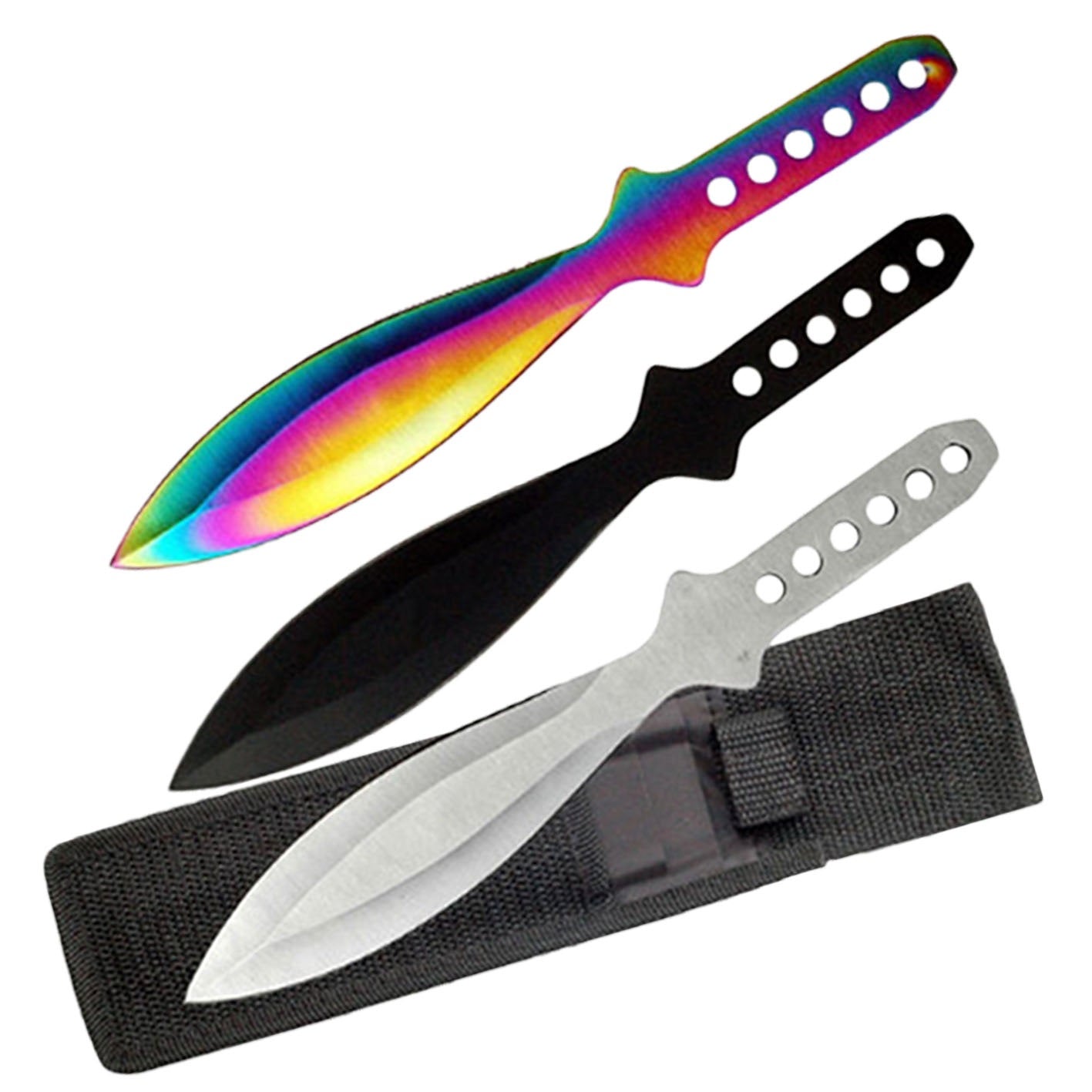 3PC 9" Multi Color Ninja Kunai Throwing Knife Blade Set - Tophatter's Inc. Weapons Store Online Collectible Weapons - Tophatter Daily Deals