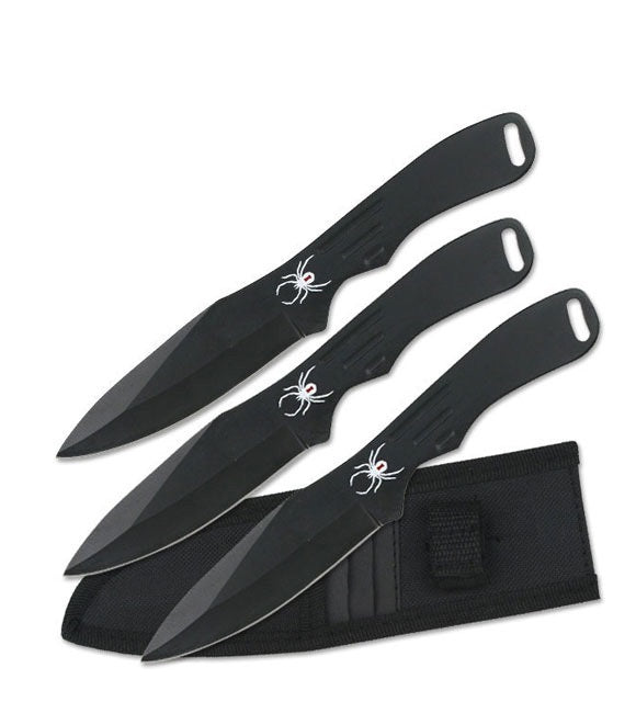 3 Piece 8" Black Stainless Steel Throwing Knife Set with Spider Design Collectible Weapons - Tophatter Daily Deals