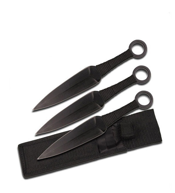 3 Pcs 9" Black Ninja Kunai Throwing Knife Blade Set - TOPHATTER'S ARMORY DEALS Collectible Weapons - Tophatter Daily Deals