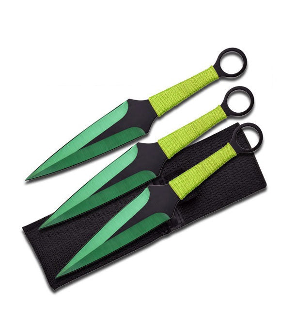 3 Pcs 9" Green Ninja Kunai Throwing Knife Blade Set - TOPHATTER'S ARMORY DEALS Collectible Weapons - Tophatter Daily Deals