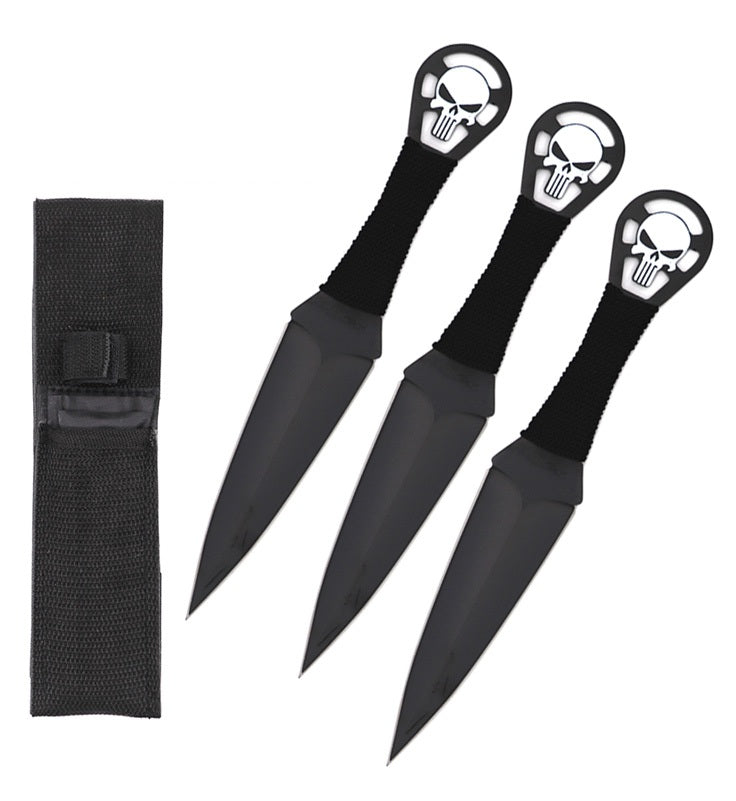 9 Inch Black Punisher Skull Throwing Knives 3 Pc Set Collectible Weapons - Tophatter Daily Deals