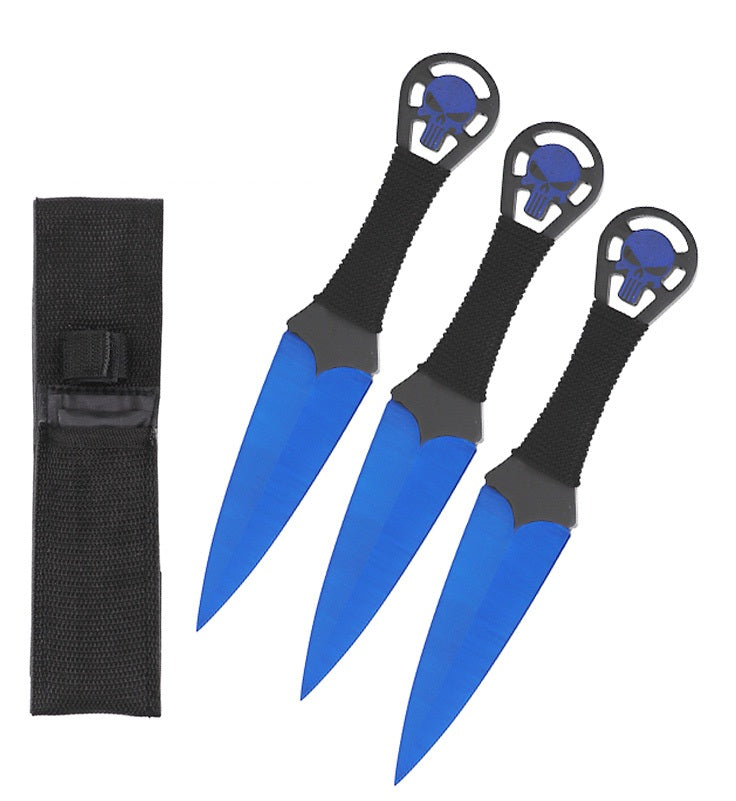 9 Inch Blue Punisher Skull Throwing Knives 3 Pc Set Collectible Weapons - Tophatter Daily Deals