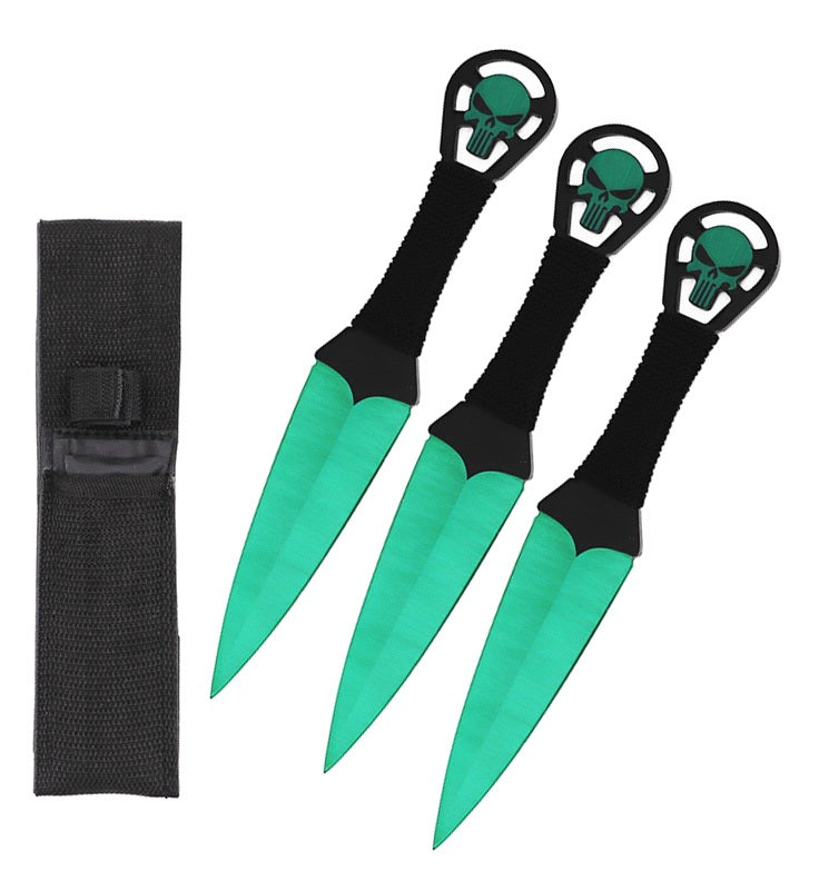 9 Inch Green Punisher Skull Throwing Knives 3 Pc Set - TOPHATTER'S ARMORY DEALS Collectible Weapons - Tophatter Daily Deals