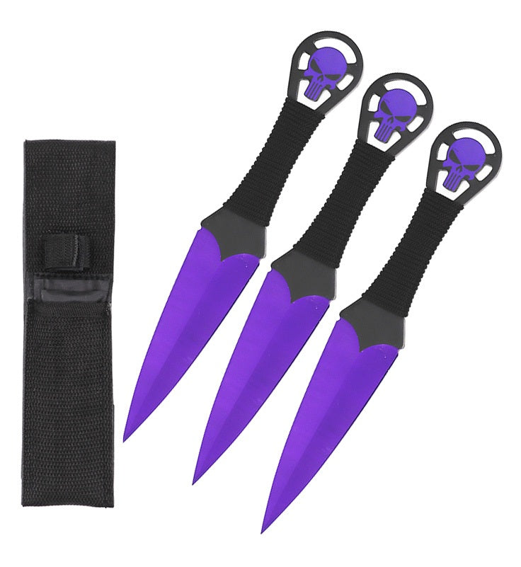 9 Inch Purple Punisher Skull Throwing Knives 3 Pc Set - Tophatter's Guns'N'Weapons Store Collectible Weapons - Tophatter Daily Deals