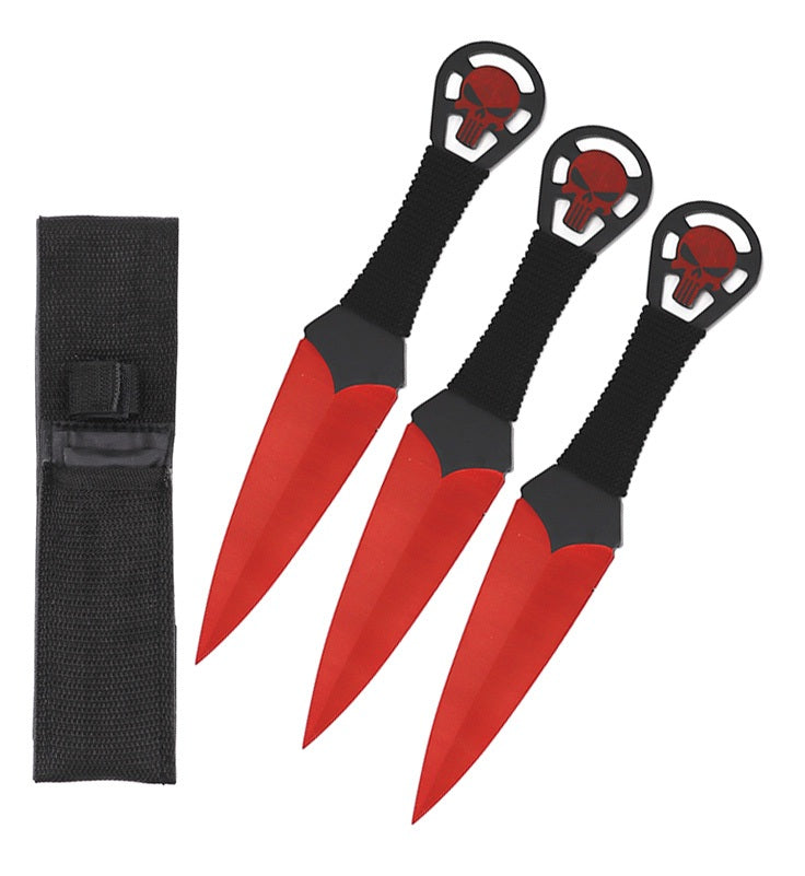 9 Inch Red Punisher Skull Throwing Knives 3 Pc Set Collectible Weapons - Tophatter Daily Deals