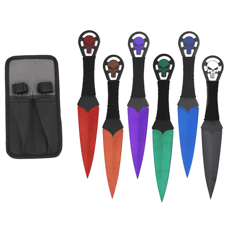 9 Inch Punisher Skull Multi Color Variety Throwing Knives 6 Pc Set - Tophatter's Guns'N'Weapons Store Collectible Weapons - Tophatter Daily Deals