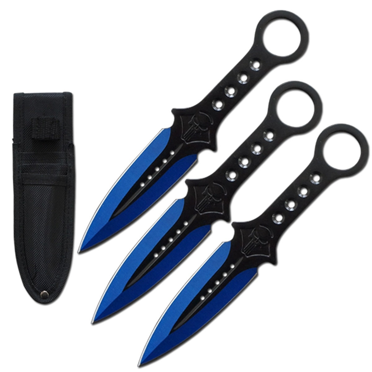 3 Pcs 7.5" Blue Tactical Skull Kunai Throwing Knife Blade Set - Tophatter's Inc. Weapons Store Online Collectible Weapons - Tophatter Daily Deals