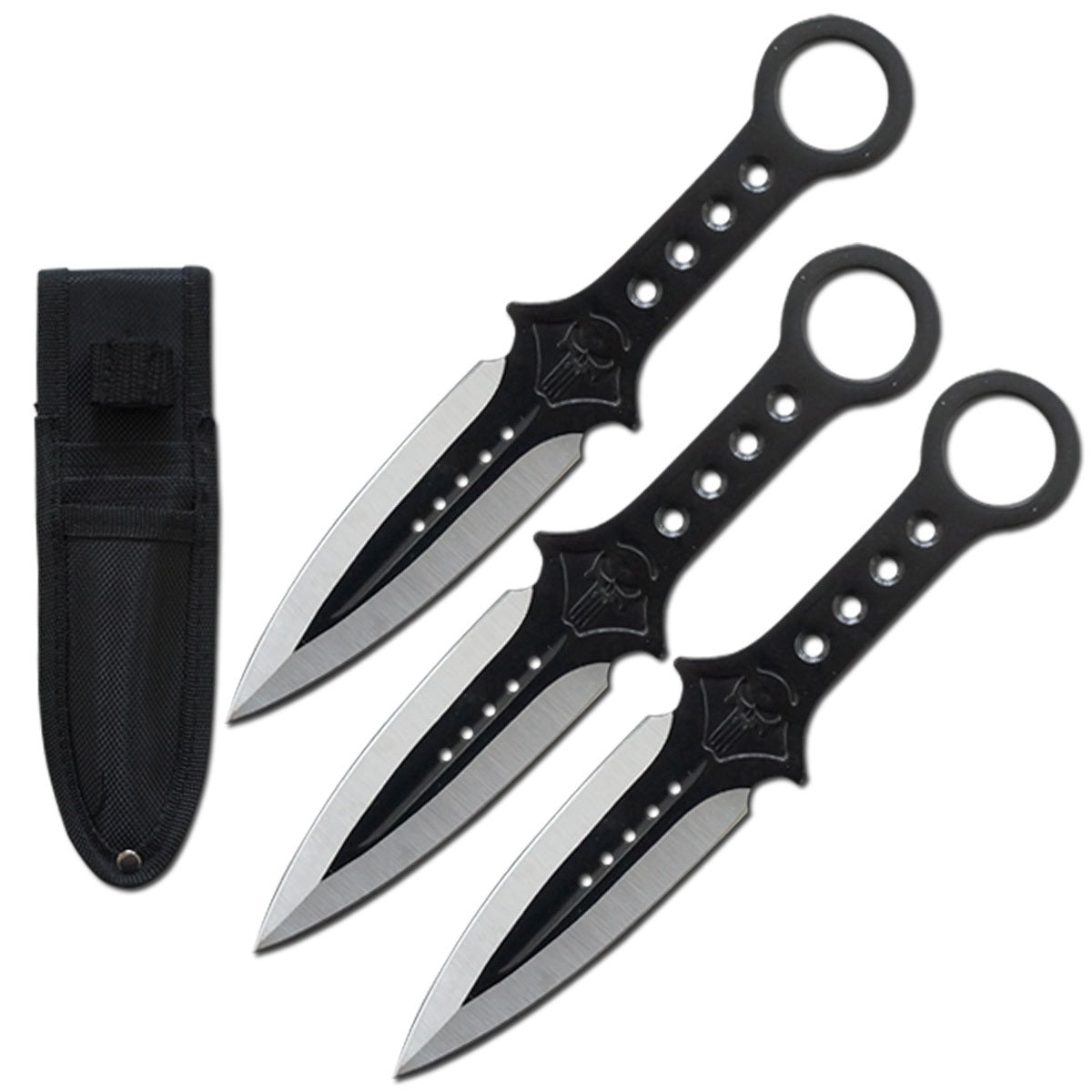 3 Pcs 7.5" Tactical Skull Kunai Throwing Knife Blade Set - Tophatter's Guns'N'Weapons Store Collectible Weapons - Tophatter Daily Deals